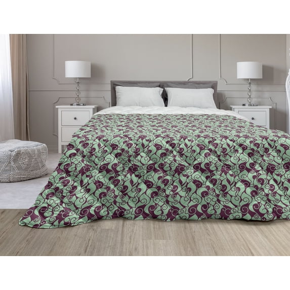 Jellyfish Down Alternative Comforter, Image of Ammonites Jelly Fishes and Sea Shells in Repeated Pattern, Microfiber Quilt for All Season, 5 Sizes, Eggplant and Grey Pink, by Ambesonne