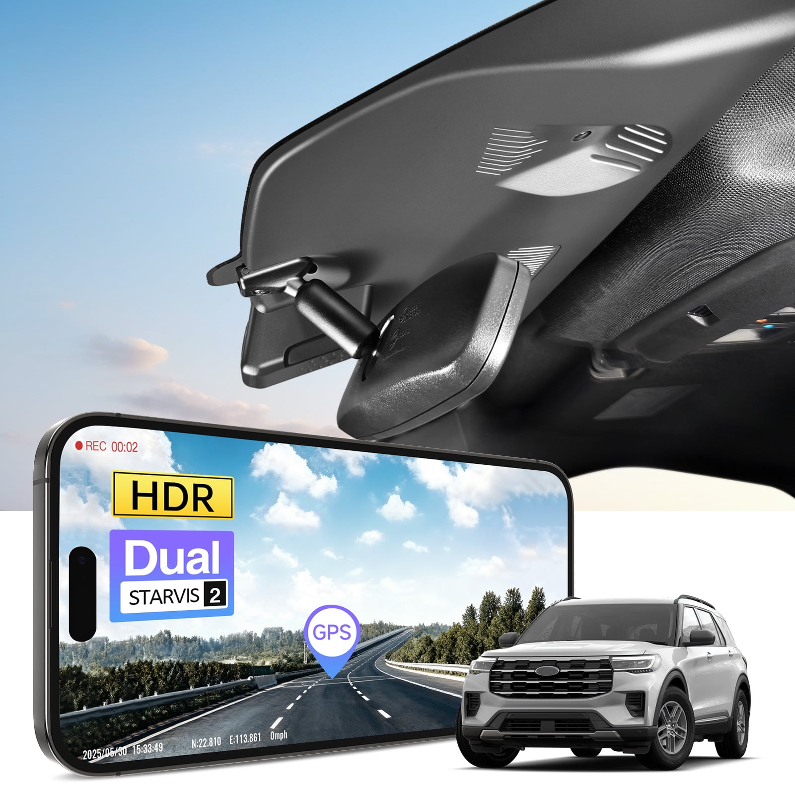 Mangoal 4K HDR Dash Cam STARVIS 2 IMX678 Fit for Ford Explorer U625 2025 2026, Base XLT ST_Line Limited Timberline Platinum King Ran(Model D), 5G WiFi, App, GPS, 64GB Card