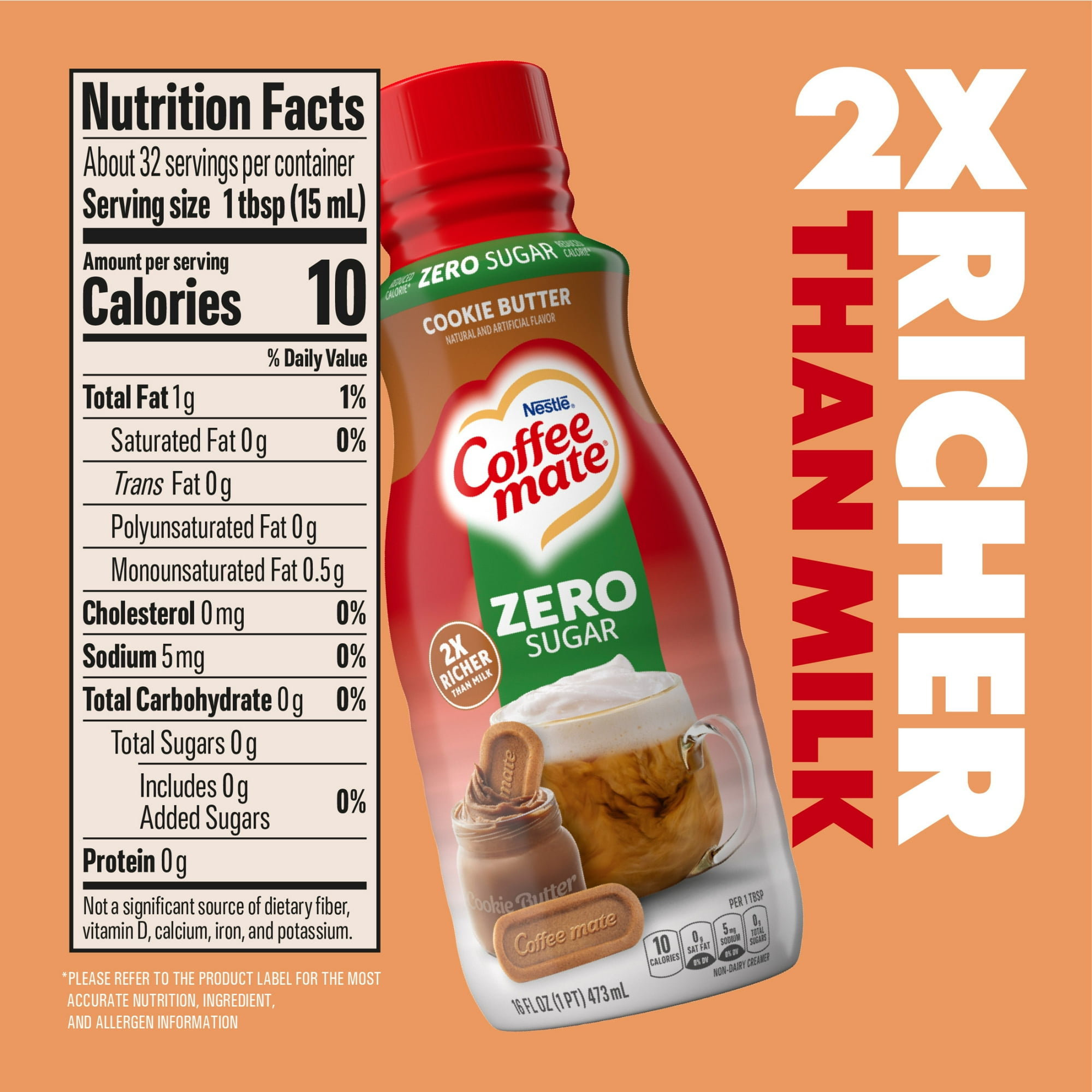 Nestle Coffee Mate Zero Sugar Cookie Butter Liquid Coffee Creamer, 16 fl oz