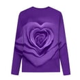 thumbnail image 5 of Aboser Graphic Tees for Women Casual Round Neck Solid Purple Tops Long Sleeve Flower Print Shirts Pullover Blouses Basic Tee, 5 of 5