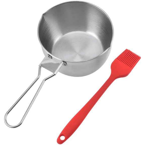 2 Pcs Stainless Steel Sauce Pot Set with Silicone Brush, Oil Pot with Pour Spout, Folding Long Handle Sauce Pot for Basting, Cooking, BBQ, Multipurpose Kitchen Supplies