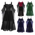 thumbnail image 2 of Vestido de mujer con hombros descubiertos, cuello barco de Halloween, manga de mosca para mujer, disfraz de bruja, disfraz de mujer, disfraz de vampiro de Halloween, 2 of 5