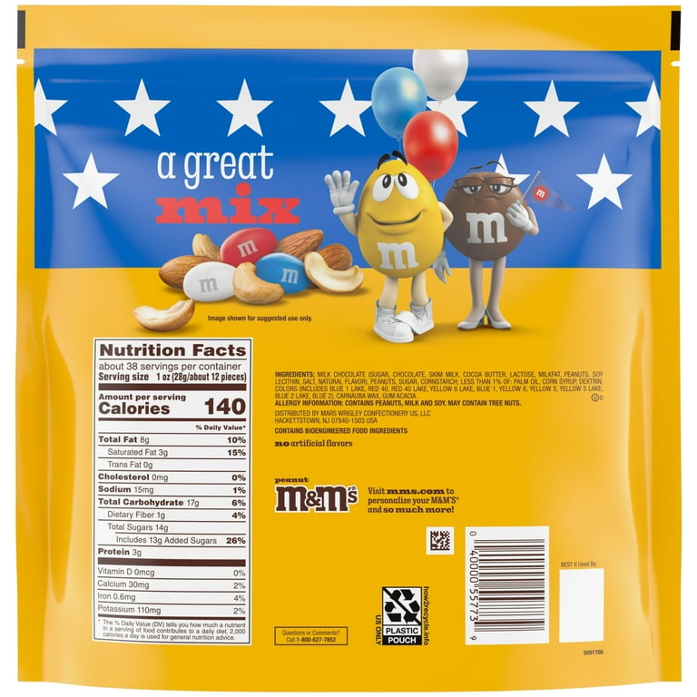 M&M's Peanut Chocolate Red, White & Blue Candy, Party Size - 38 oz