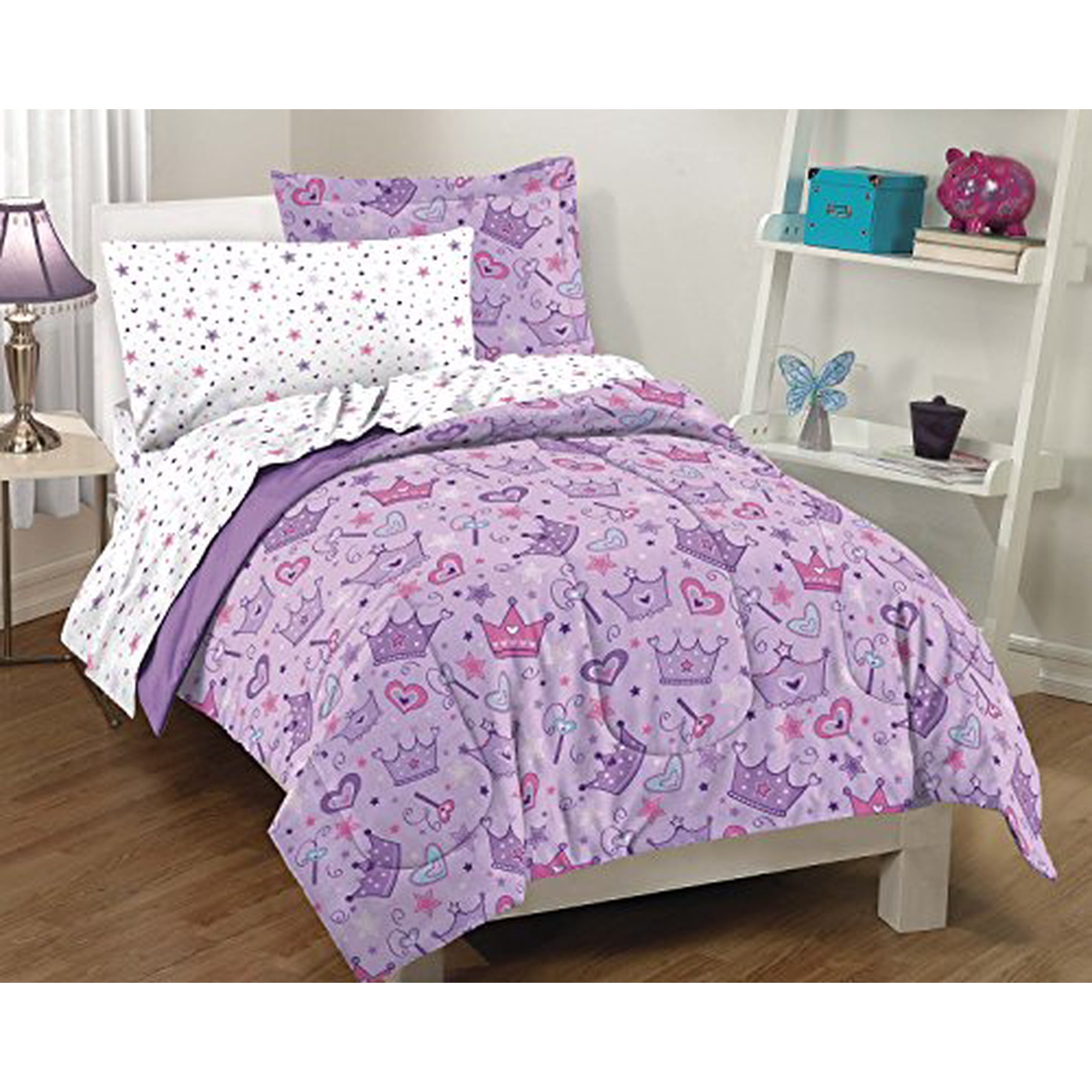 Dream Factory Purple Princess Hearts And Crowns Girls Comforter Set Multi Twin Walmart Canada