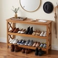 thumbnail image 5 of ZENSTYLE 48" Wood 3-Tier Outdoor Console Table – Weather-Resistant Patio Shelf with X-Frame Support, Indoor/Outdoor Use, Natural, 5 of 9