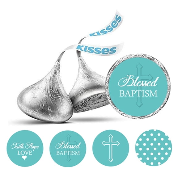 Darling Souvenir Candy Chocolate Labels 190 Pcs Sacrament Baptism Theme Stickers-Light Blue