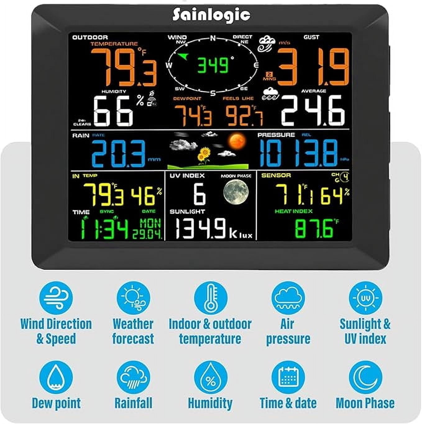 Sainlogic 8.3" Wireless Weather Station, 7-in-1 with Rain Gauge & Wind Sensor, Wifi for Home Garden Farm