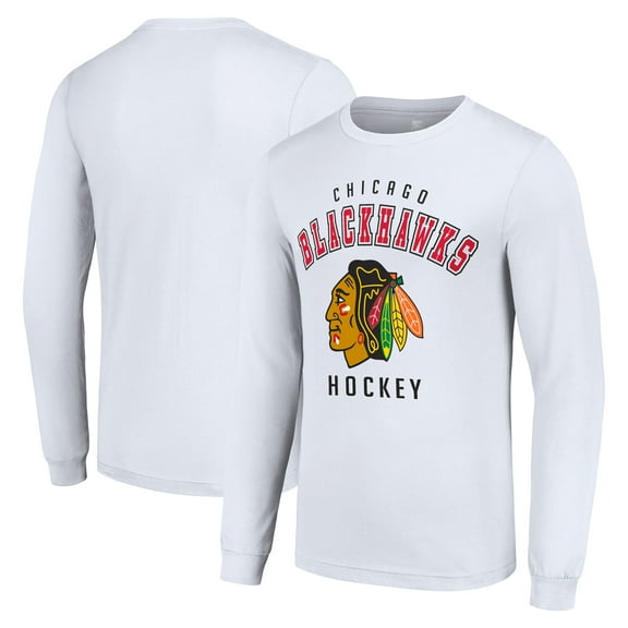 Men's Starter White Chicago Blackhawks Logo Long Sleeve T-Shirt