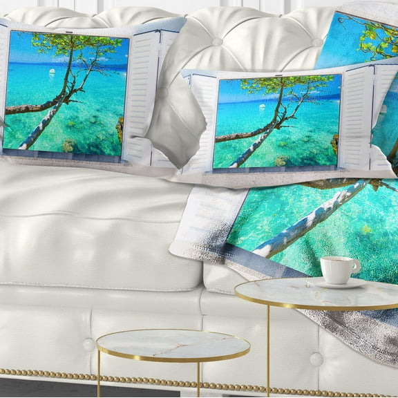 Designart 12" x 20" Blue Polyester Throw Pillow