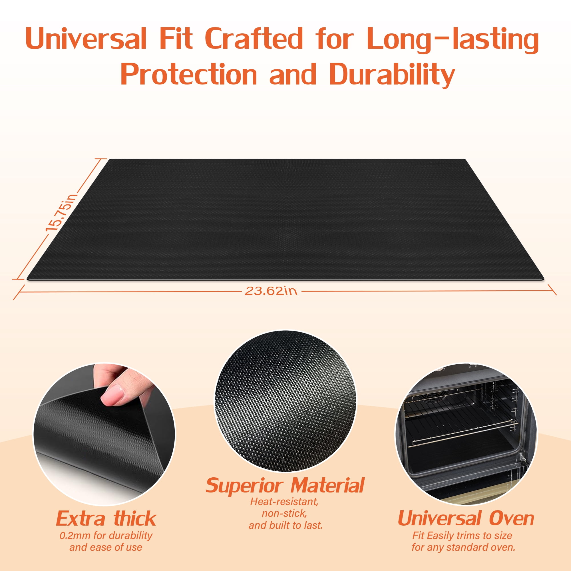 4 Pack Extra Thick Oven Liners, 23.6” x 15.7” Heavy Duty Non Stick Teflon Grill Mats, Bpa Free, Reusable, for Bottom of Electric Gas Microwave, Cooking