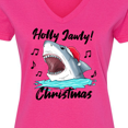 thumbnail image 4 of Inktastic Shark Holly Jawly Christmas Women's V-Neck T-Shirt, 4 of 5