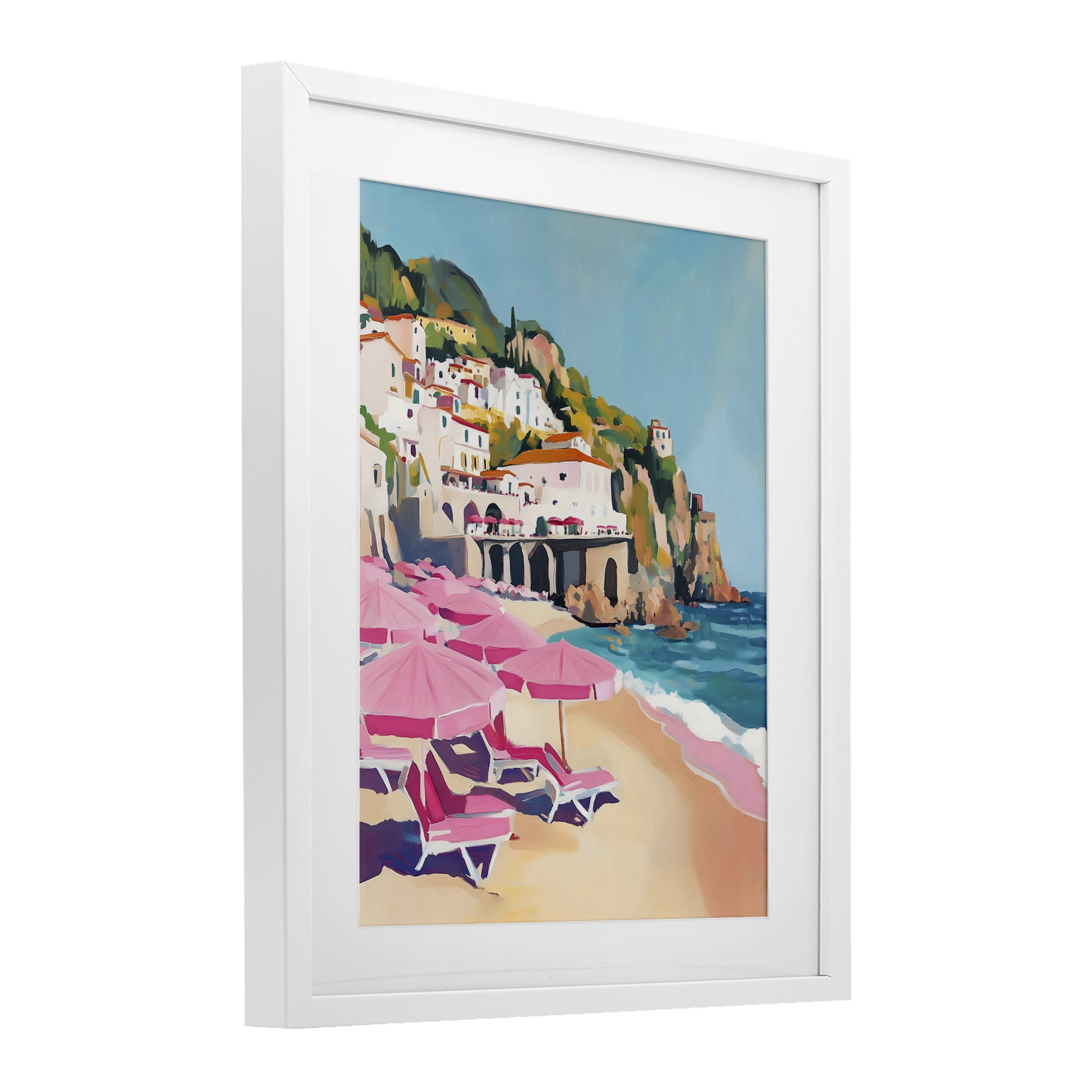 Stupell Industries Pink Beach Chairs on Shoreline White Framed Print Under Glass, design by The Prints Vibe