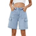 thumbnail image 1 of Las mujeres Y2K cintura alta 6 bolsillos pantalones cortos verano Jorts Casual lavado herramientas pantalones vaqueros pantalones cortos, 1 of 7