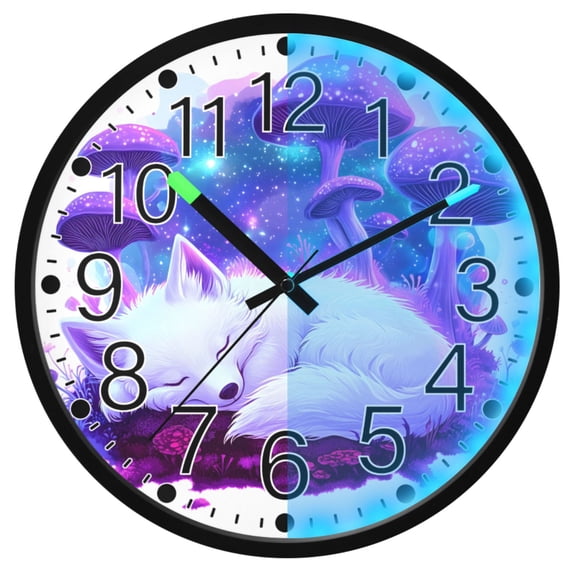 Ryvnso Fox Dreamy Mushroom 12 Inch Night Light Wall Clock Silent Battery Operated Luminous Clocks