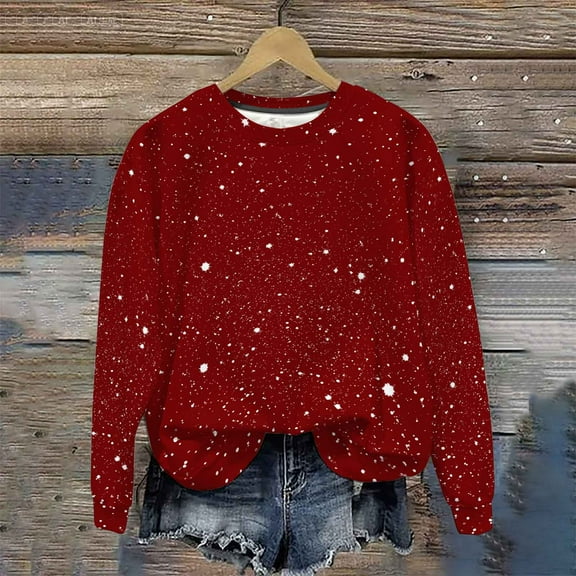 PNTUTB Women's Casual Oversized Crewneck Long Sleeve Fashionable Shimmering Print Pullover Sweatshirt