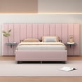 thumbnail image 2 of Queen Size Platform Bed with Big Headboard, Velvet Upholstered Bed Frame with Wood Slat Support for Boys Girls AdultsBedroom Furniture, No Box Spring Needed, Easy Assembly, Pink, 2 of 7