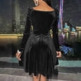 thumbnail image 5 of Womens Wrap V Neck Long Sleeve Velvet Glitter A Line Cocktail Party Swing Fit and Flare Skater Mini Dress, 5 of 8