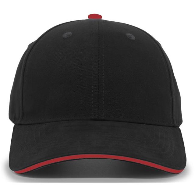 Brushed Twill Cap with Sandwich Bill, Black & Red - One Size