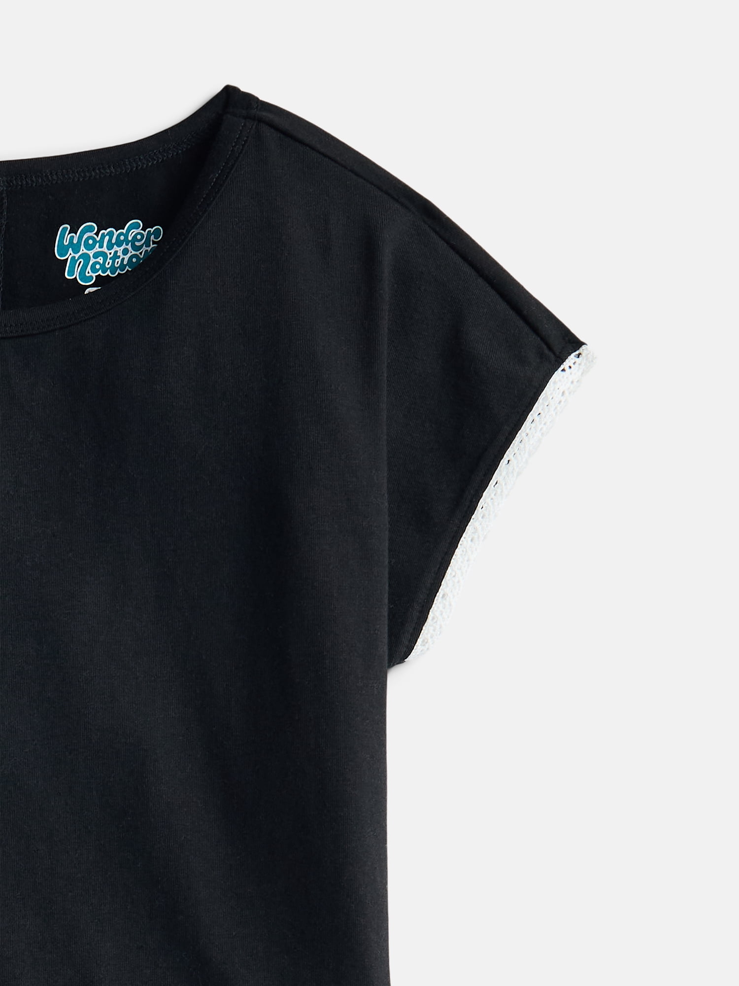 Wonder Nation Girls Ruffle Hem Top with Short Sleeves, Sizes 4-18 & Plus