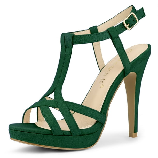 Sandalias de Tacón de Aguja con plataforma y correa en T Allegra K Verde 41