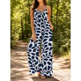 thumbnail image 5 of Women'S Casual Blue White Leopard Print Romper Spaghetti Strap Wide Leg Jumpsuit Summer Outfits With Pockets, 5 of 7