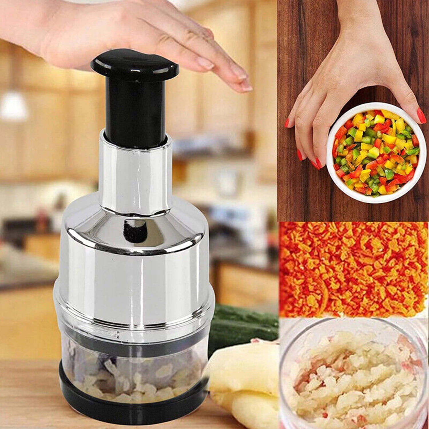 Manual Garlic Chopper, Min Stainless Steel Manual Onion Chopper, High  Efficiency And Easy To Clean, Vegetable Cutter For Onion Nuts Cilantro,  With 2 P