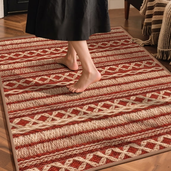 Namzi Boho Vintage Entryway Rug 19.69x31.50In Non‑Slip Washable Indoor Door Mat, Durable Polyester Throw Carpet for Hallway Entrance,Style F, 1Pack