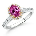 thumbnail image 2 of Gem Stone King 10K White Gold Pink Created Sapphire Lab Grown Diamond Halo Engagement Ring for Women (1.21 Cttw, Oval 7X5MM, Gemstone September Birthstone, Size 5), 2 of 4