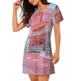 thumbnail image 2 of Yiaed Pastel Pink Beach Cafe Print Women's Loose-Fit Short Sleeve Nightgown, Soft and Comfortable Sleep Dress for Relaxation and Sleepwear, 2 of 6