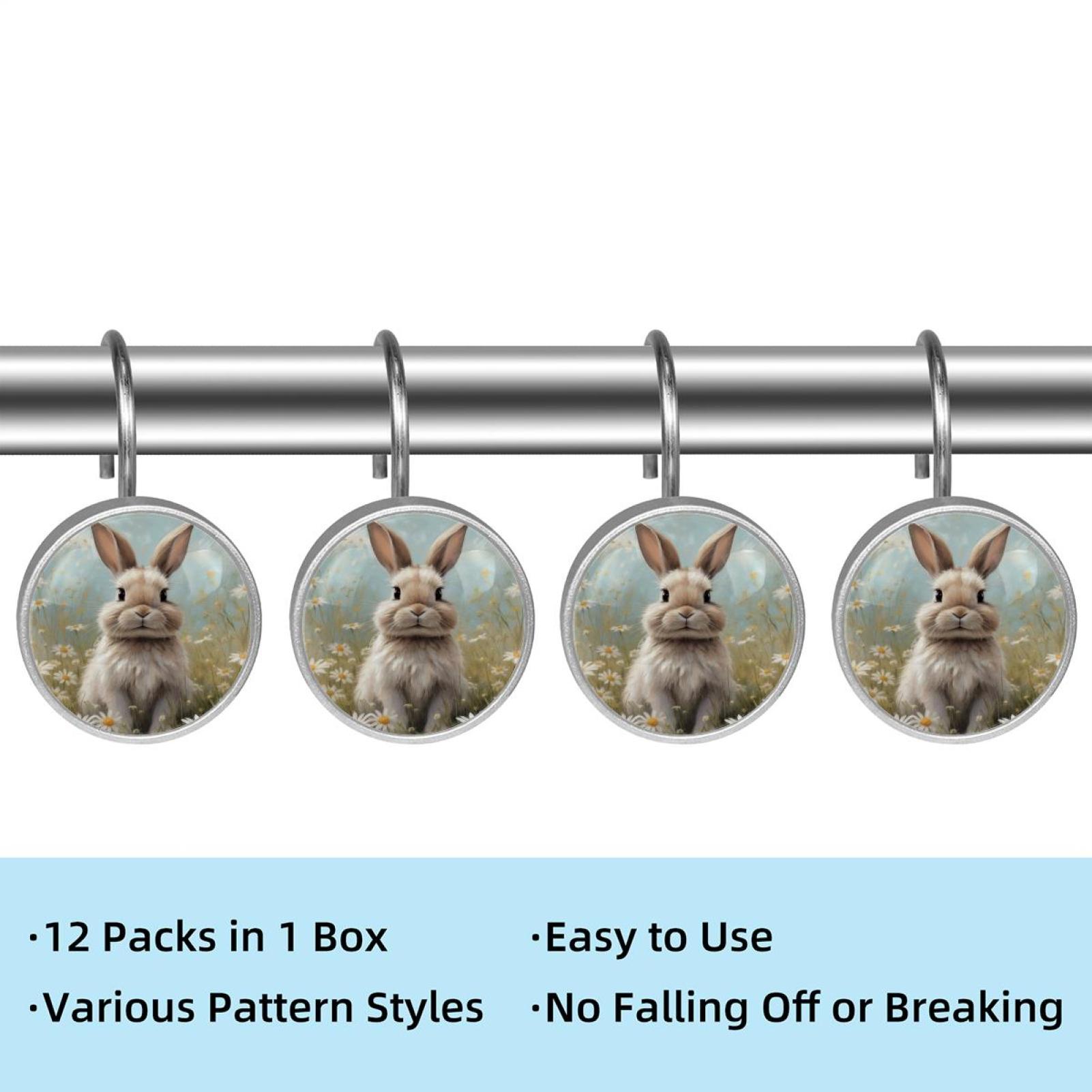 Imobaby 12 Pcs Metal Shower Curtain Hooks Rust Proof for Shower Curtain Liner - Daisy Apricot Rabbit