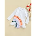 thumbnail image 3 of Kiapeise Toddler One Piece Swimsuit, Girls Rainbow Print Round Neck Long Sleeve Ruffle Swimwear, 3 of 9