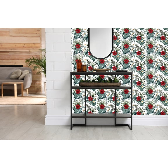 MuralsPrint Tropical Vintage Hibiscus Floral Removable Wallpaper, Peel and Stick Floral Wallpaper 10'L x 24''W