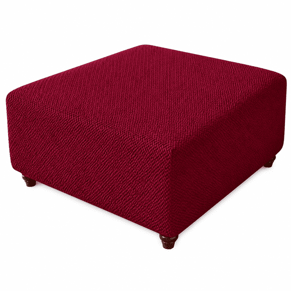 FURMORA 23-31in Ottoman Cover Latest Jacquard Design High Stretch Folding Storage Footstool Protector Rectangle Removable Slipcover Wine Red