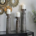thumbnail image 3 of DecMode 3 Candle Dark Brown Mango Wood Tall Slim Whitewashed Candle Holder, Set of 3, 3 of 15