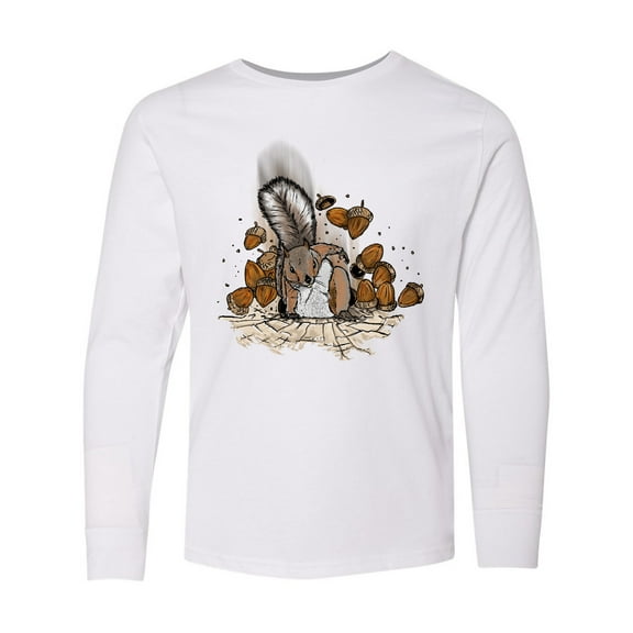 Inktastic Squirrel Superhero Landing with Acorns Long Sleeve Youth T-Shirt