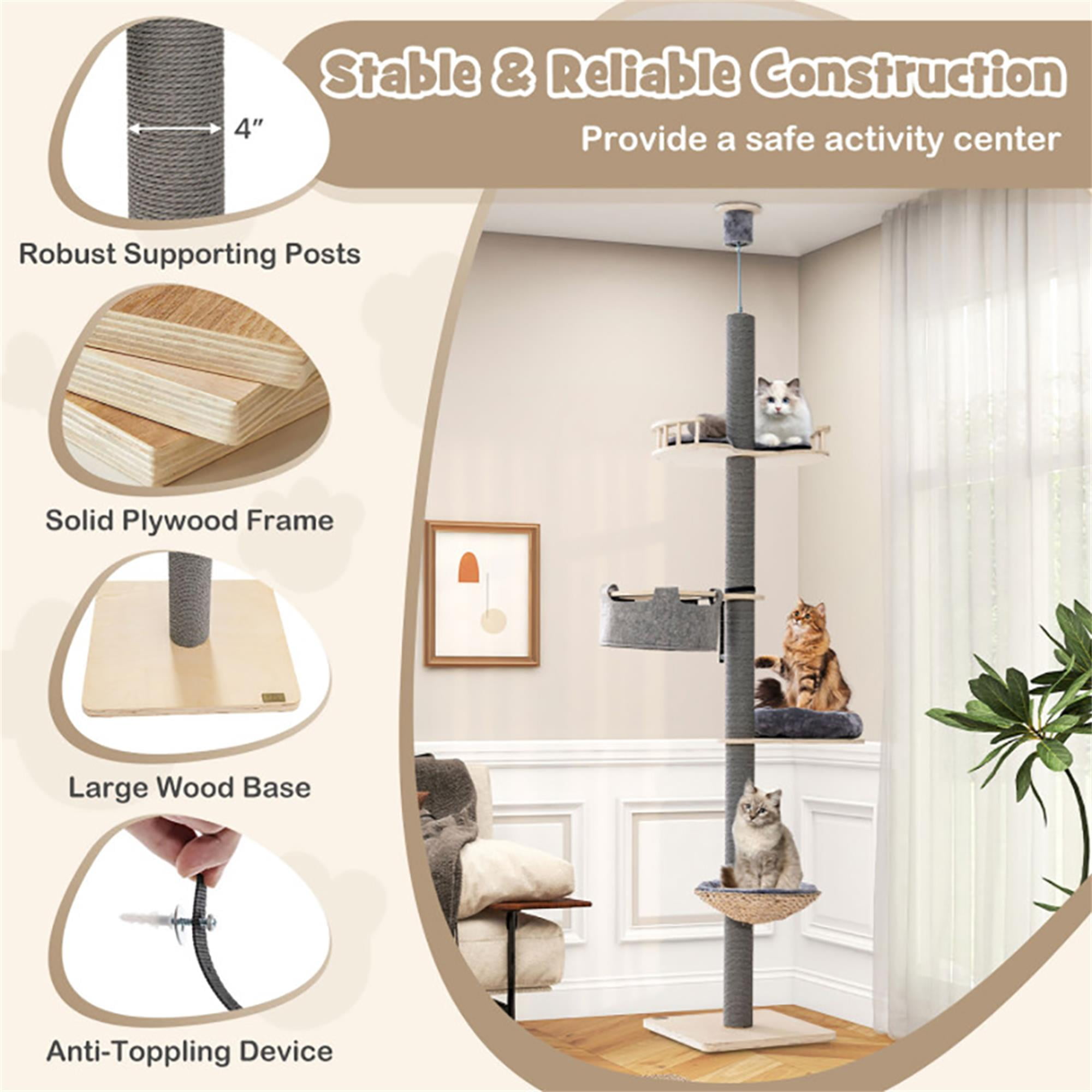 Pefilos 93"-107" Adjustable Height Floor to Ceiling Cat Tree Tower with 4-Tiers for Climbing, Modern Cat Tree for Indoor Cats, Gray Pefilos 93"-107" Adjustable Height Floor to Ceiling Cat Tree Tower with 4-Tiers for Climbing, Modern Cat Tree for Indoor Cats, Gray