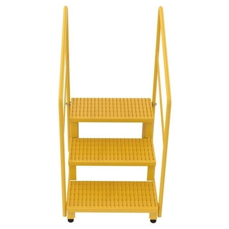 Vestil ASP-24-3-HR 24 in. 500 lbs Steel Adjustable Step Stand with 3-Step & Handrails - Yellow