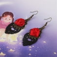thumbnail image 2 of Vampire Earrings for Women Vintage Black Lace Red Rose Flower Dangle Earrings Gothic Punk Rhinestone Tassel Drop Earrings Halloween Party Jewelry Gift, 2 of 9
