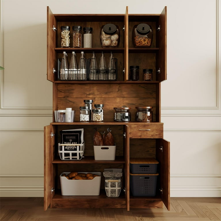 JOYSOURCE Kitchen Pantry Cabinets with 6 Doors and 3 Adjustable Shelves 71 China Cabinet Hutch with Freestanding Buffet Cabinet with Storage