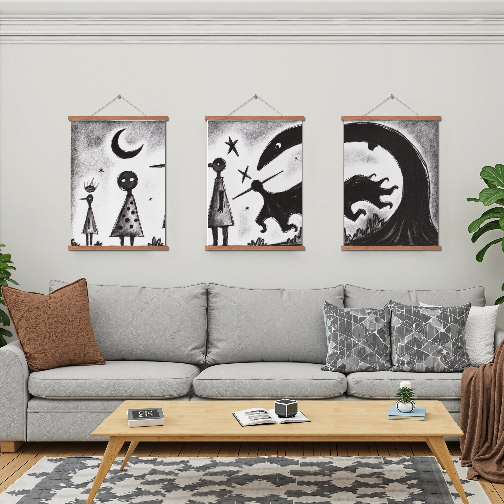 MAYEERTY Modern Abstract Wall Art Painting, Living Room Decor, Brown Hanging Rod Frame, 23.6"x15.8"