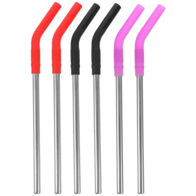 6Pcs Reusable Metal Straws with Silicone Tips Stainless Steel Drinking Straws