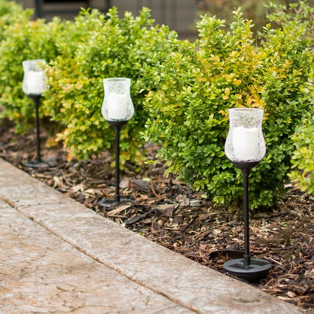 Flameless Candles Path Lighting Hurricane Glass Yard Stakes Solar