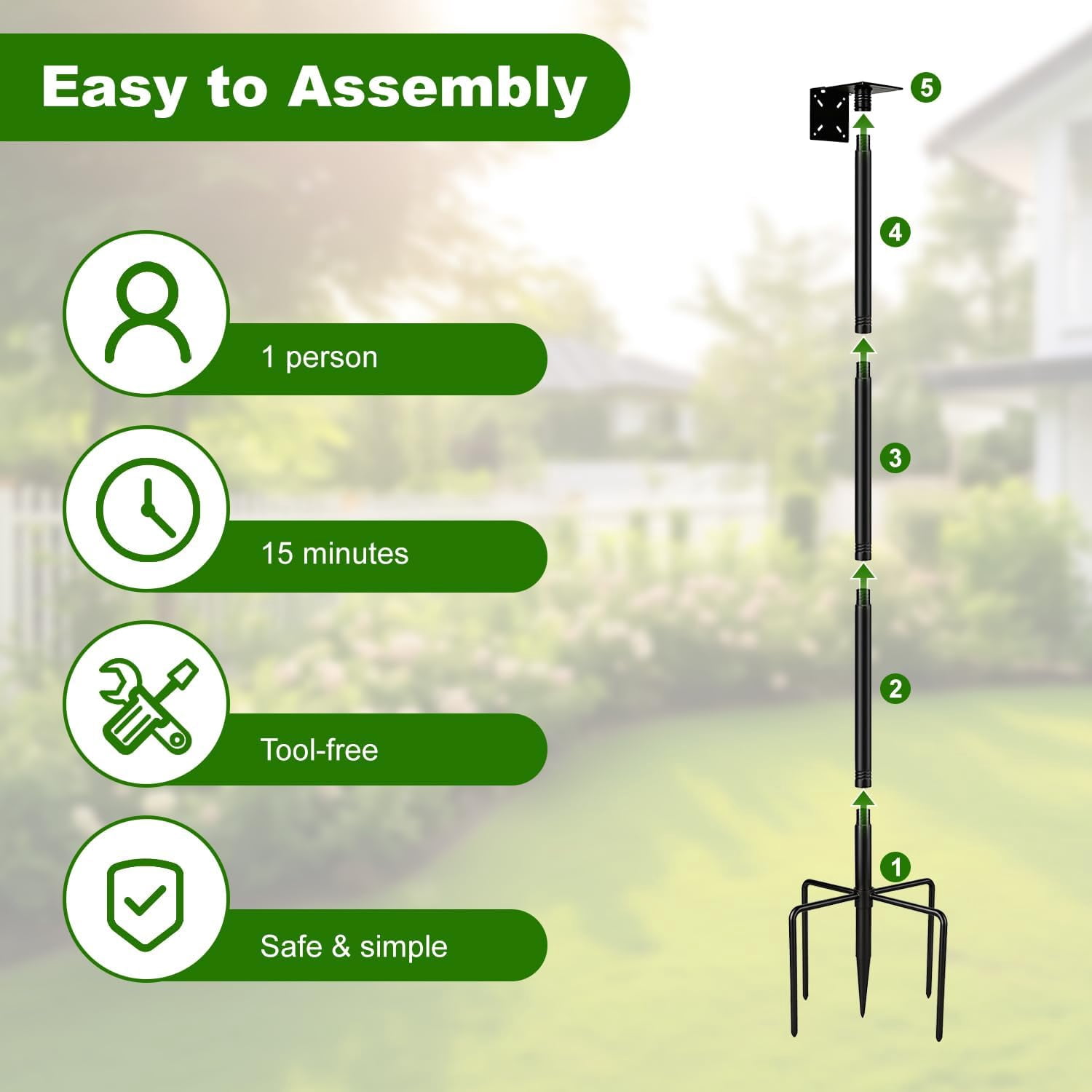 Bird Feeder Pole, Heavy Duty Birdhouse Pole with Spiked Baffle & 2 Tray, Adjustable Wild Bird Feeding Station Hanging Pole for Outdoors, Yard, Garden Decor (Without Birdhouse)