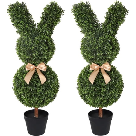 Guvpev 3FT Artificial Bunny Shaped Topiary Trees in Pot - Faux Boxwood Topiary for Porch Decor - UV-Resistant - 2-Pack