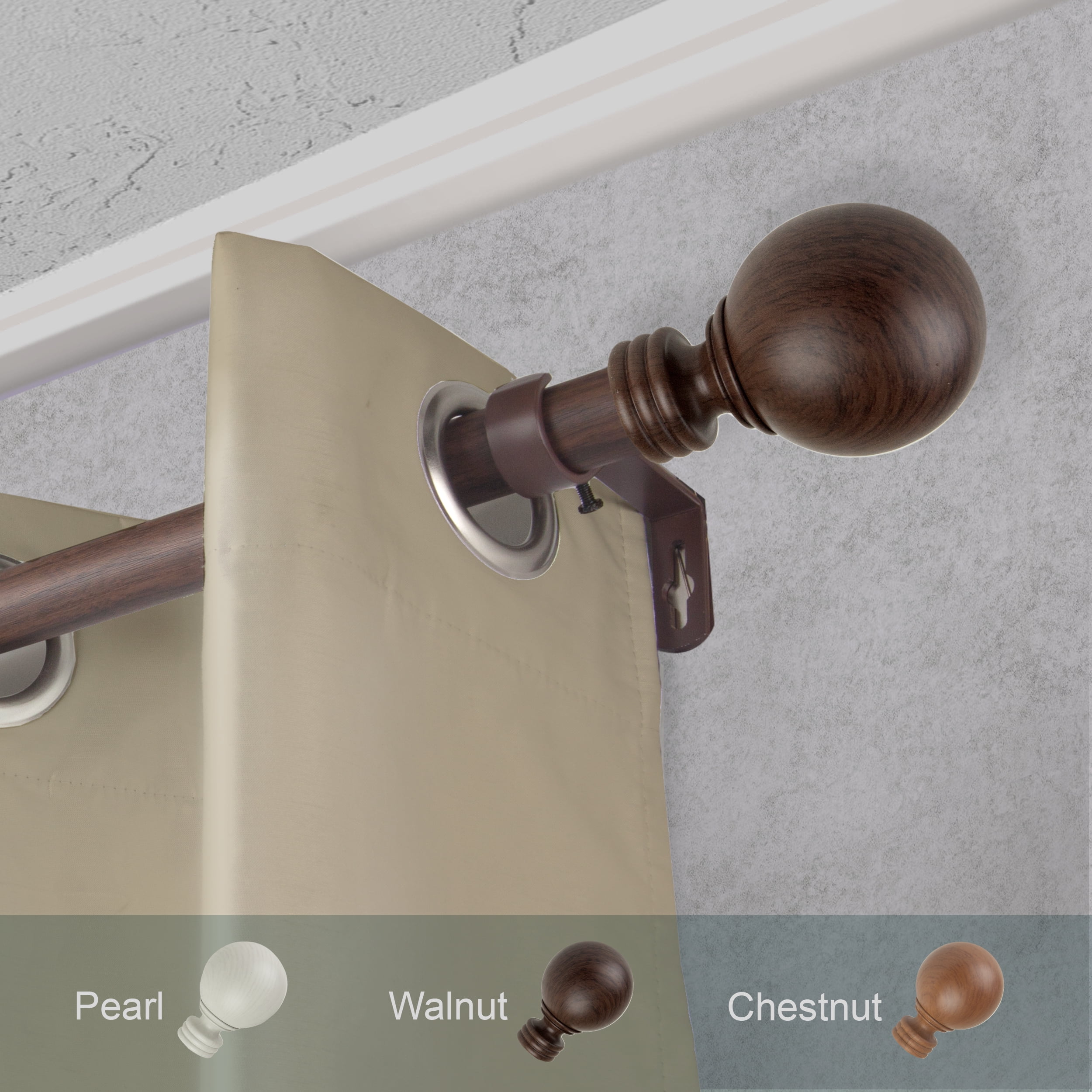 1" Dia Faux Wood Curtain Rod 66-120 inch with Amirah Finials - Dark Walnut