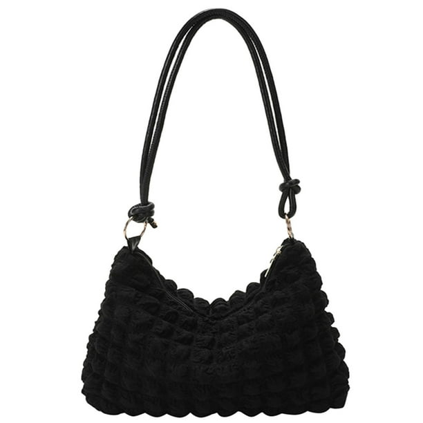 Bolso Hombro para Mujer Lona Plisada Bubble Cloud Underarm Bag Casual Tote (Negro)