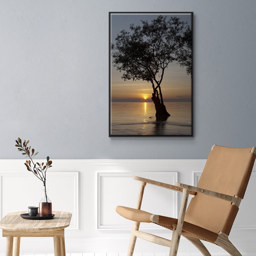 Sunset Silhouette Framed Premium Gallery Wrapped Canvas - Ready to Hang - 17 x 25 - Black Floating Frame