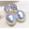 thumbnail image 3 of K-KED Natural 14-16mm White Edison Baroque Pearl Earrings 925S Zircon-Gold, 3 of 7