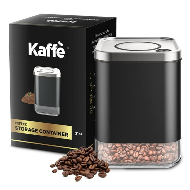 Coffee Storage Container Squared Black/Stainless Steel 12oz