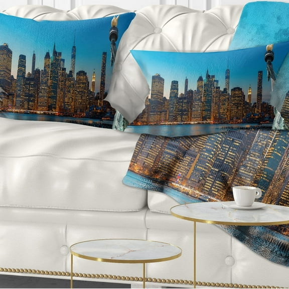 Designart Evening New York City Skyline Panorama - Throw Pillow - 12x20